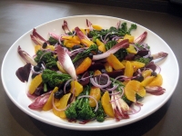 Beetroot, endive, tenderstem broccoli, orange & black olive salad